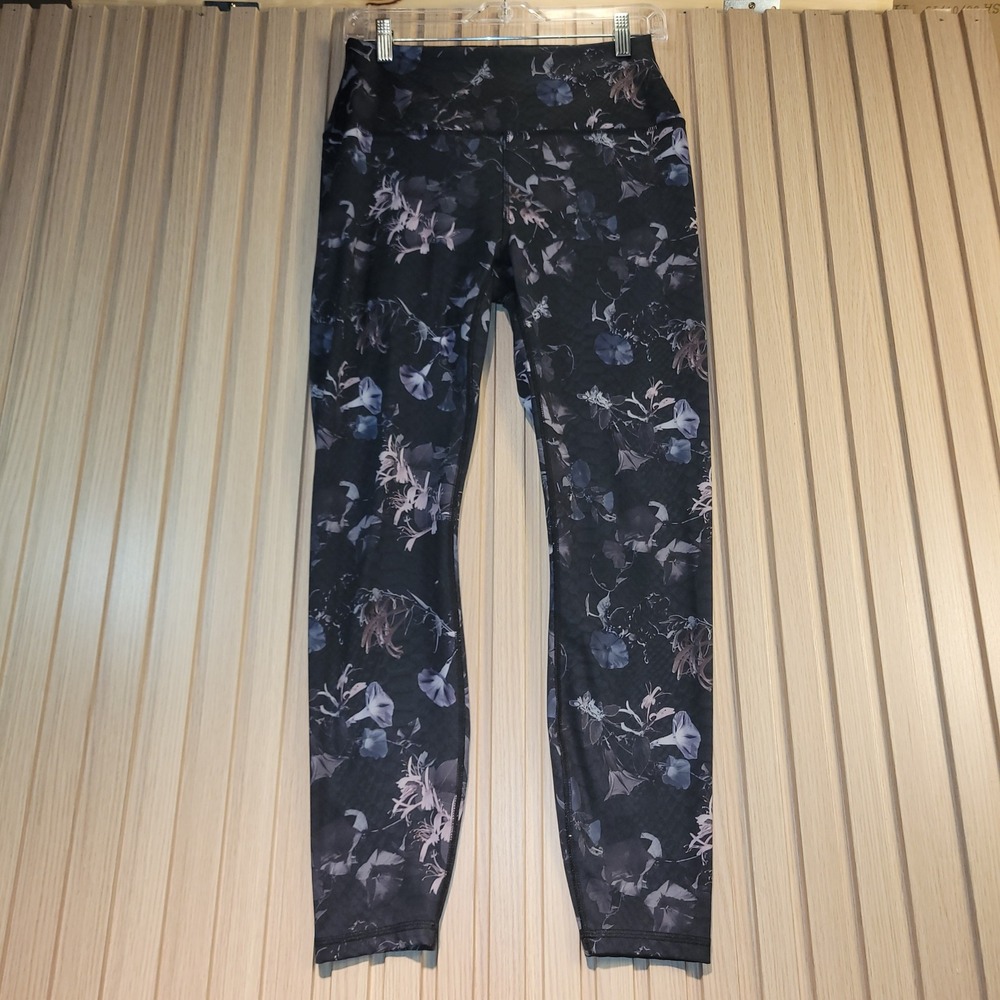 RBX Floral Leggings Women Large Black Grey High Waisted Excellent Moody Bloom